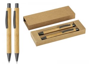 Bamboo mechanical pencil and ball pen set